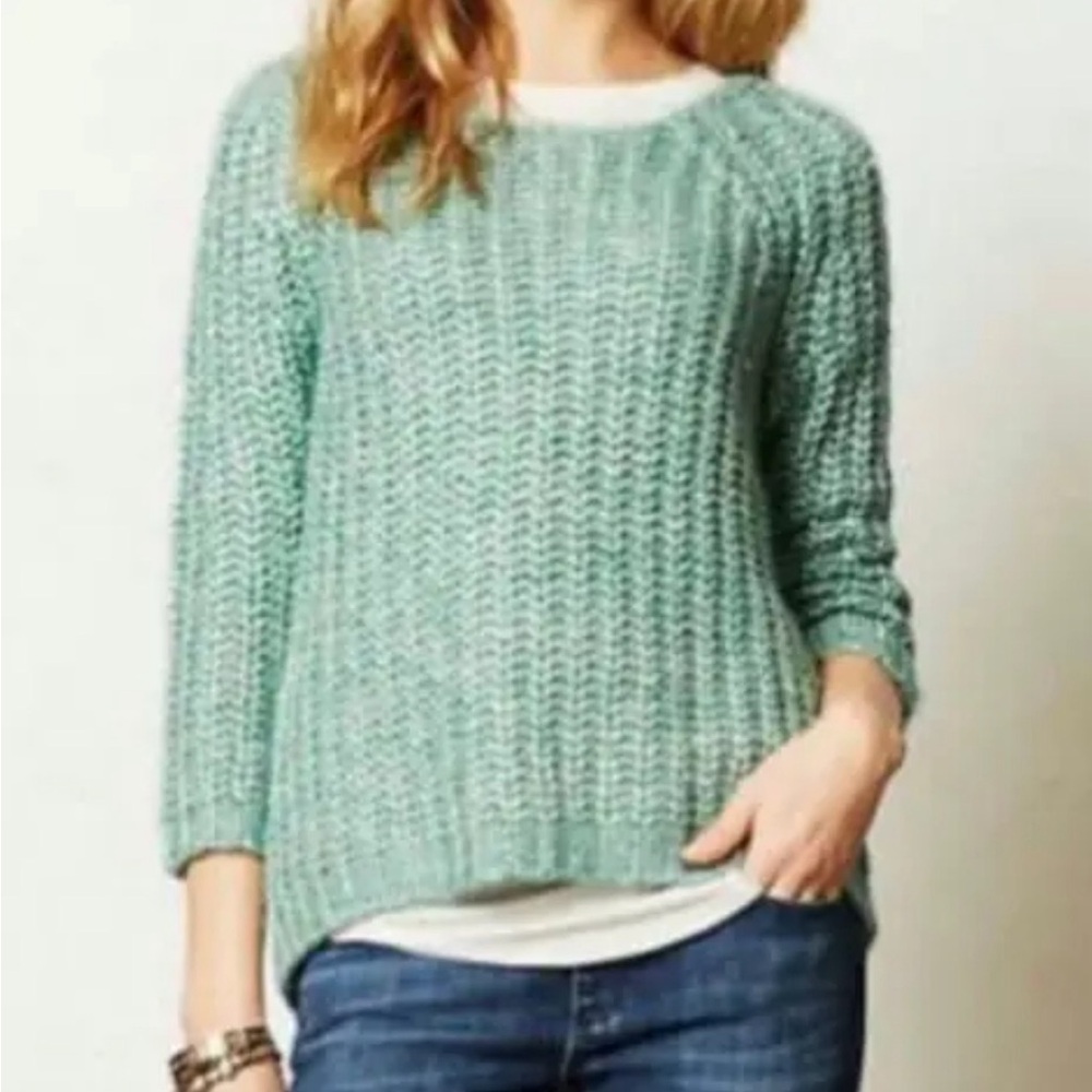 Knitted & Knotted Sunstitch Seafoam Green Sweater Sequins Size Large